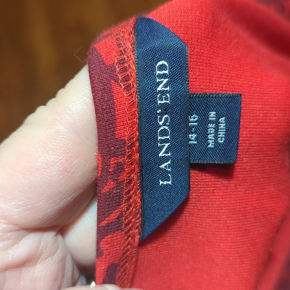 Lands' End Red Dress Moroccan Demure A-Line V-Neck 3/4 Sleeve Cross Over Sz L - Picture 9 of 12